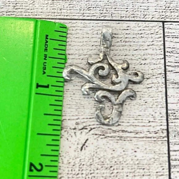 Sterling Silver 925 Hammered Design Pendant Modernist Brutalist Art Deco - Picture 6 of 6